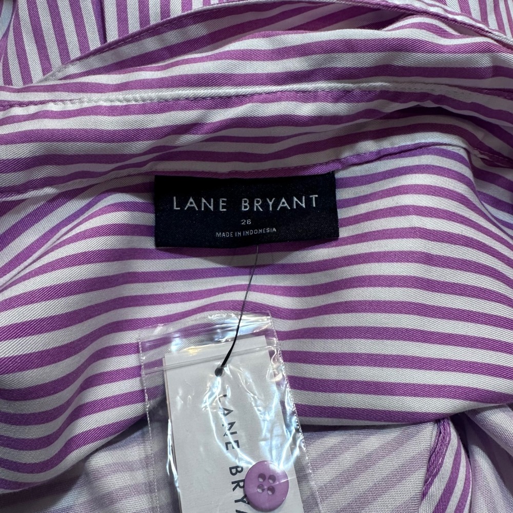 NWT Lane Bryant No-Peek Striped Tunic Shirt Purple White 26 Lyocell Belted - Picture 3 of 9